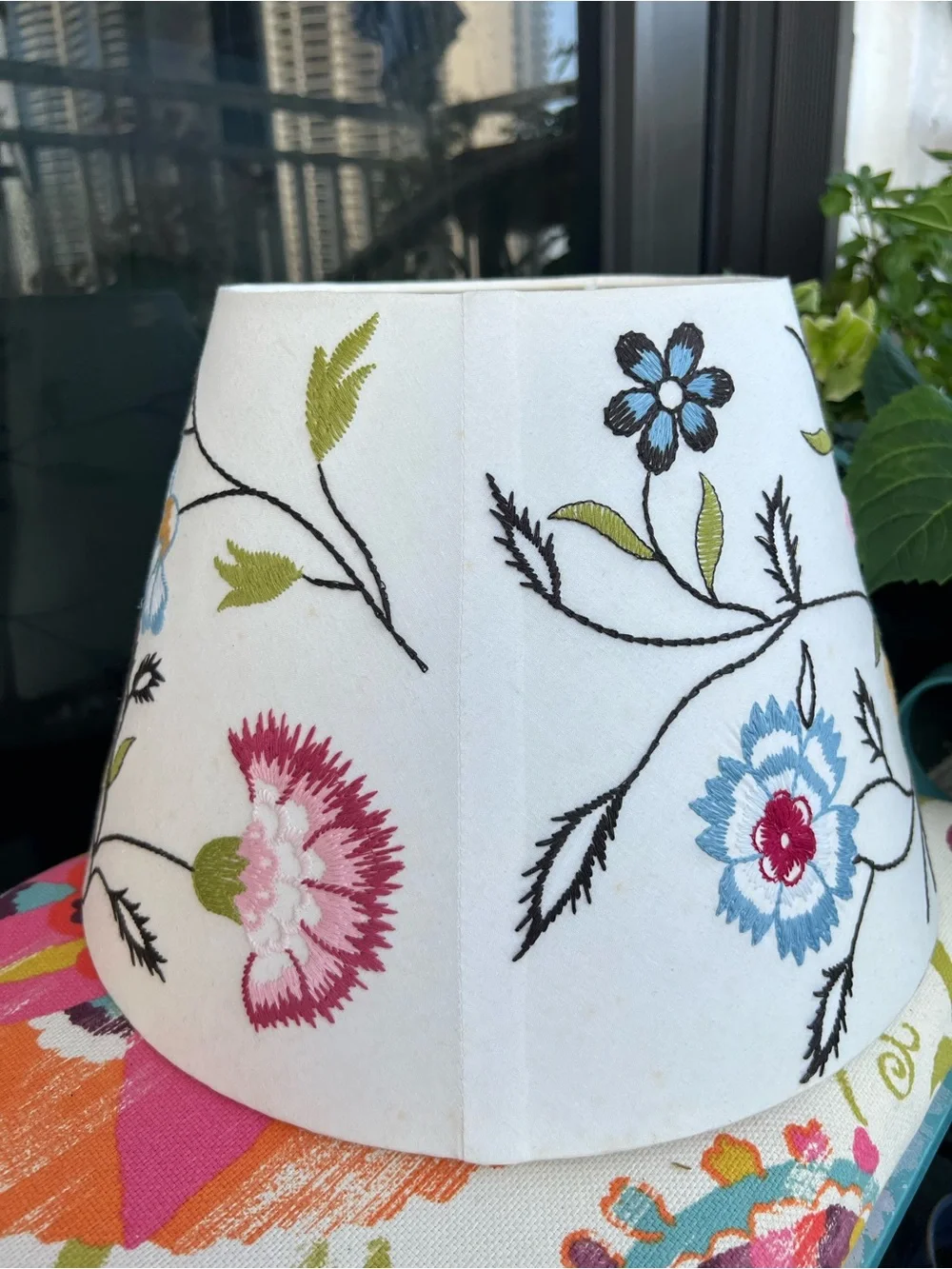 IKEA Alvine Pärla Embroidered Floral Lamp Shade White Cotton Cottagecore